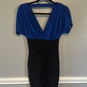 Charlotte Russe Blue and Black Ruched Wrap Mini Dress